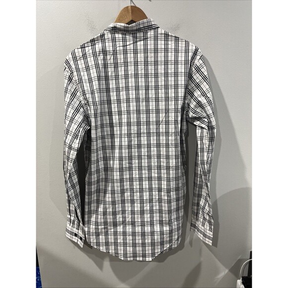 Long‎ Sleeve Button Down Men's Small White With Black Checks Black Buttons - Picture 5 of 5